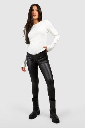 Maternity Leather Look Over Bump Leggings black