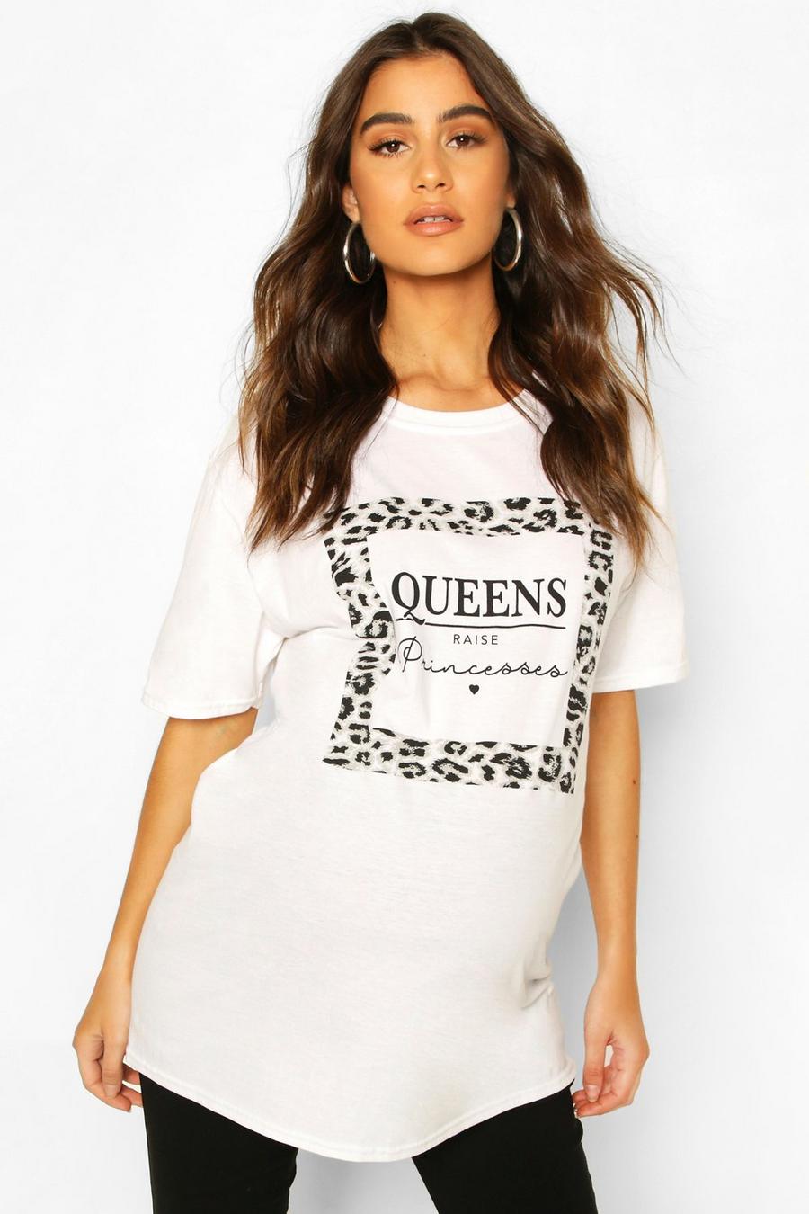 T-shirt premaman con scritta “Queens Raise Princesses”, Bianco image number 1