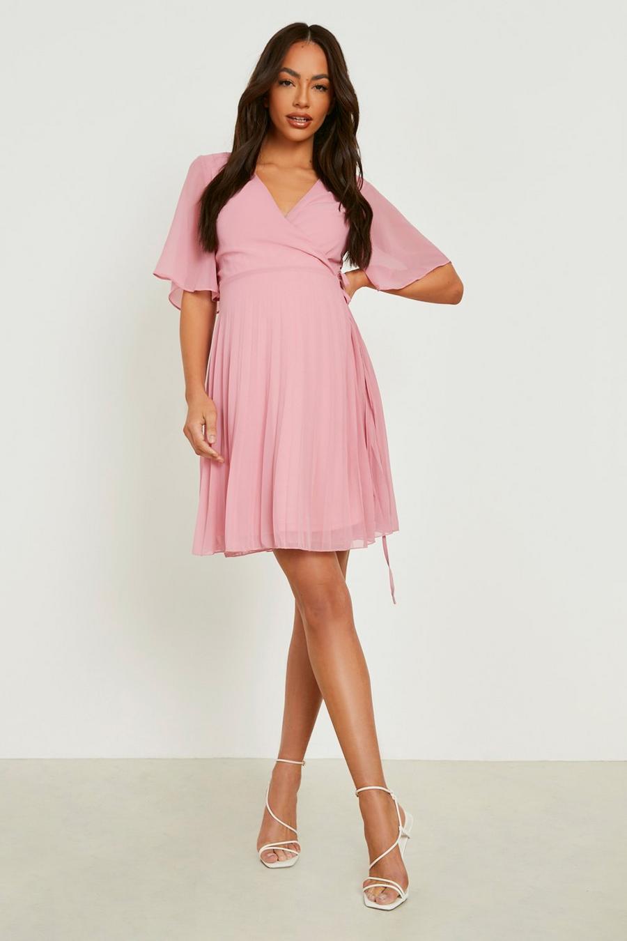Blush pink Maternity Pleated Wrap Skater Dress image number 1