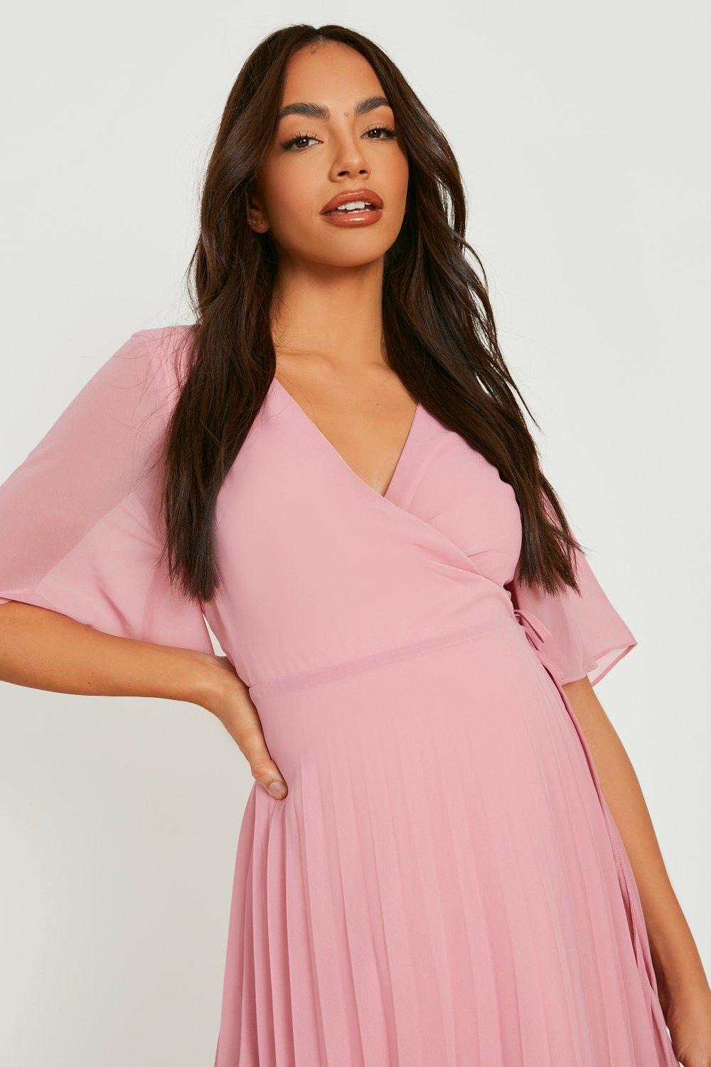 Maternity Pleated Wrap Midi Skater Dress