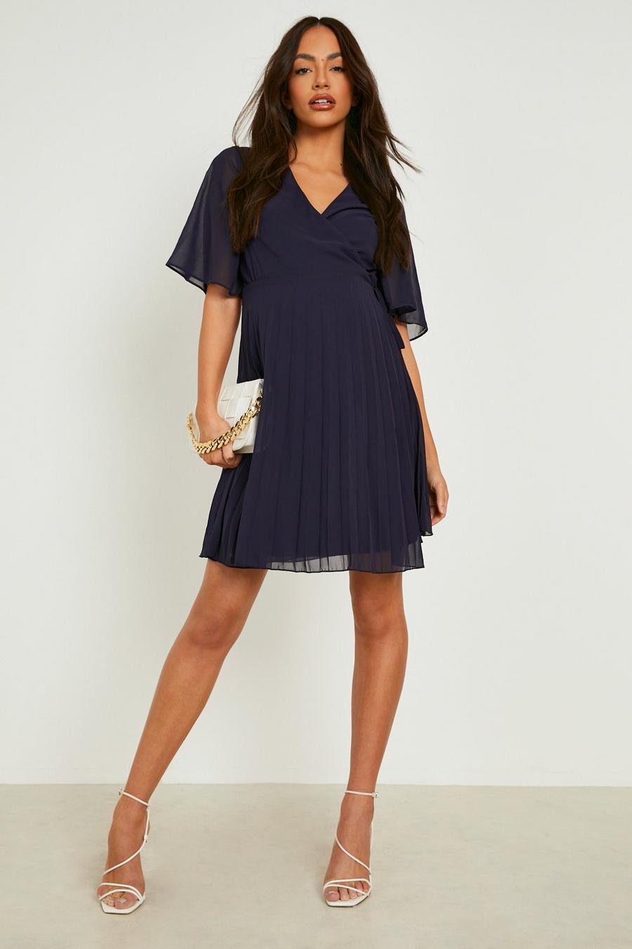 Navy Maternity Pleated Wrap Skater Dress image number 1