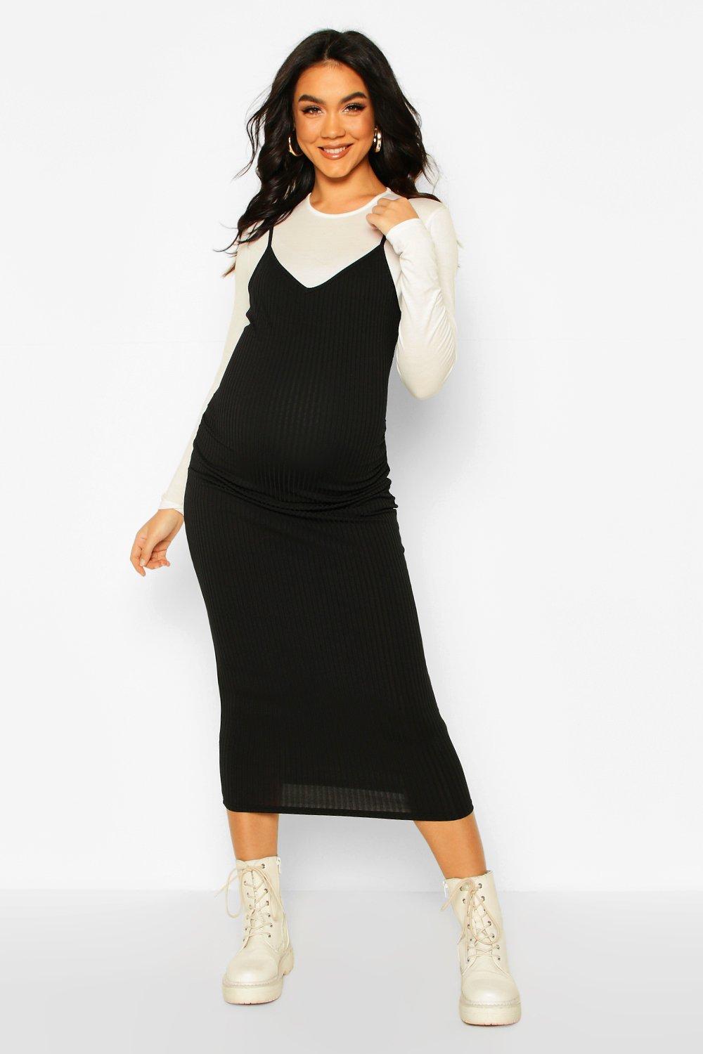 black slip dress midi