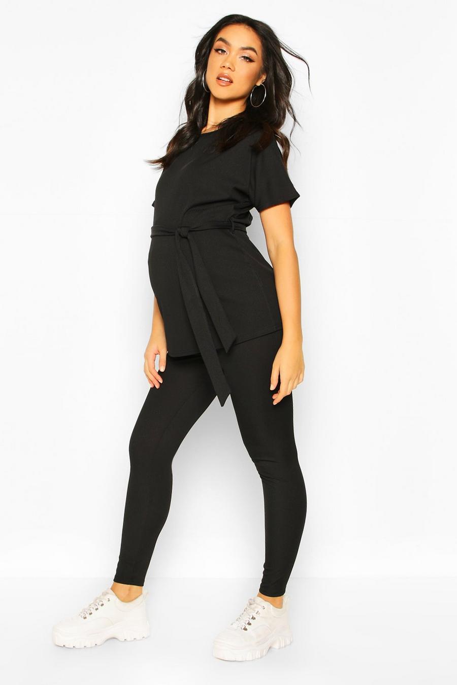 Black Maternity Tie Legging Loungewear Set image number 1