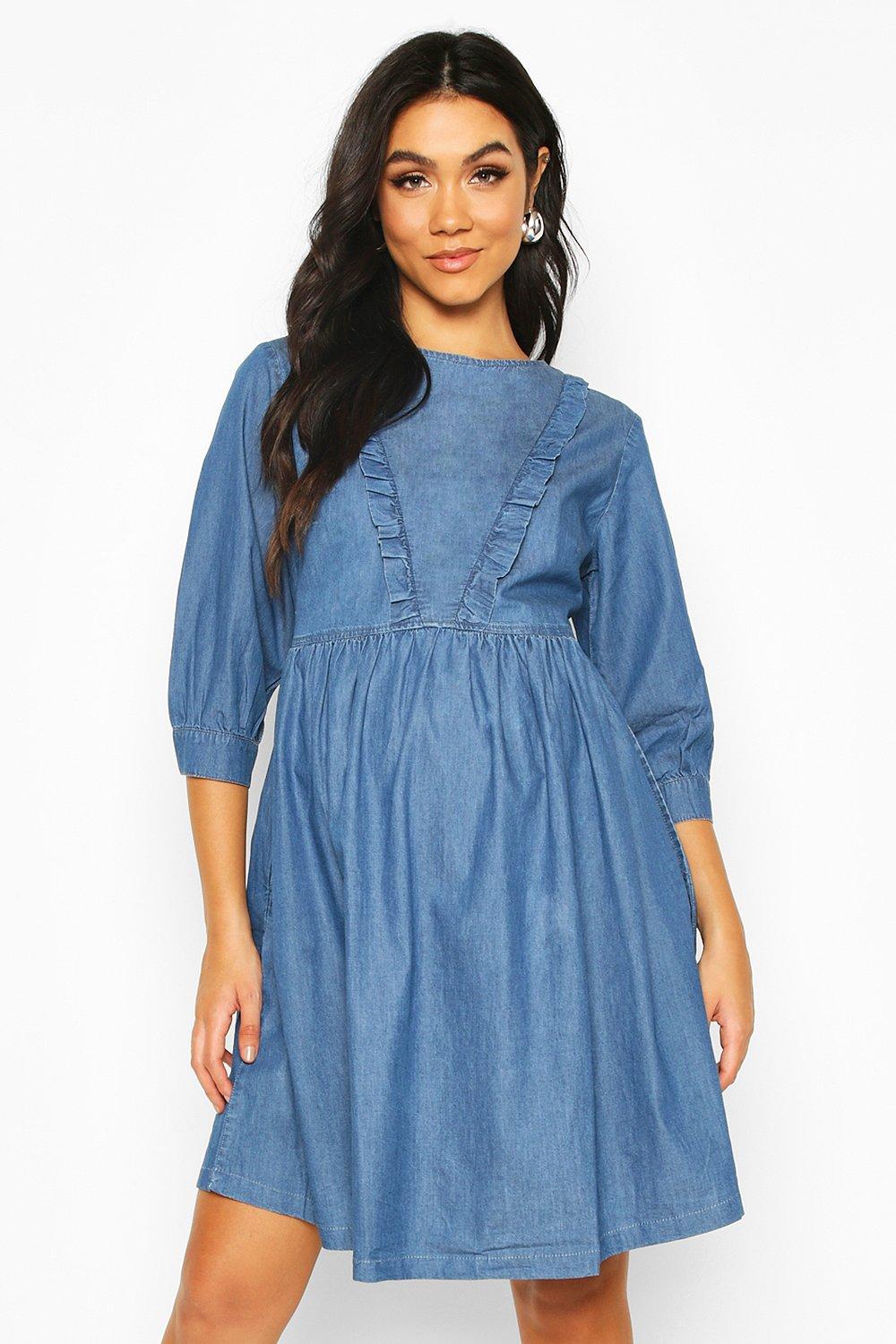 smocked denim dress