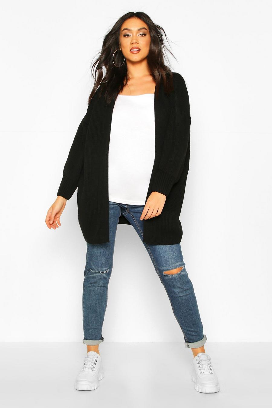 Black Maternity Bell Sleeve Knitted Cardigan image number 1