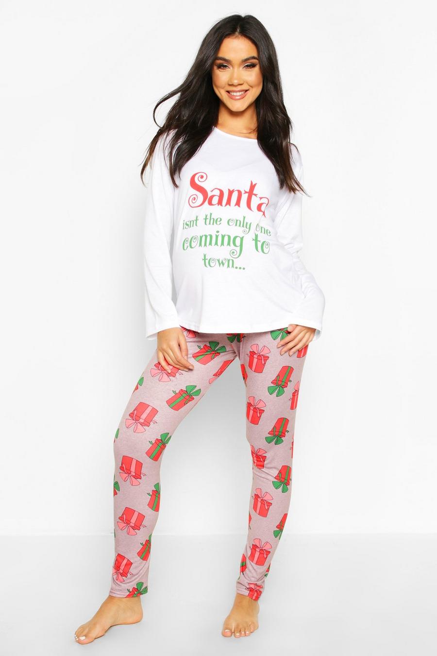 Set Pantaloni pigiama premaman Babbo Natale con slogan, Grigio chiaro image number 1