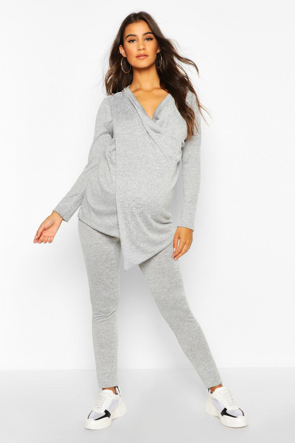 Maternity Rib Wrap Nursing Pajama Legging Set