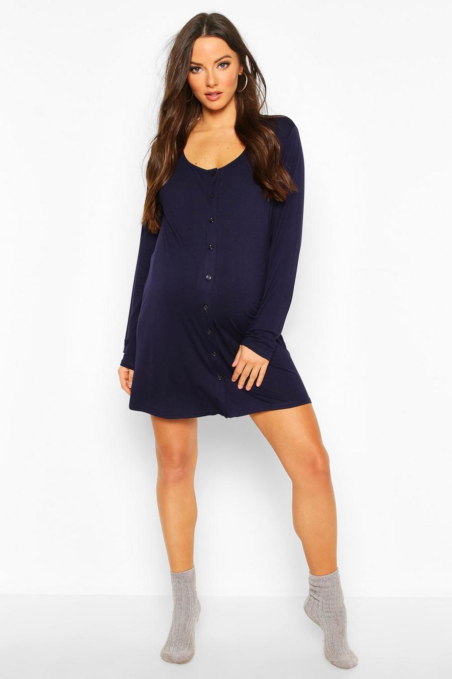 Maternity Button Front Long Sleeve Nightgown image number 1