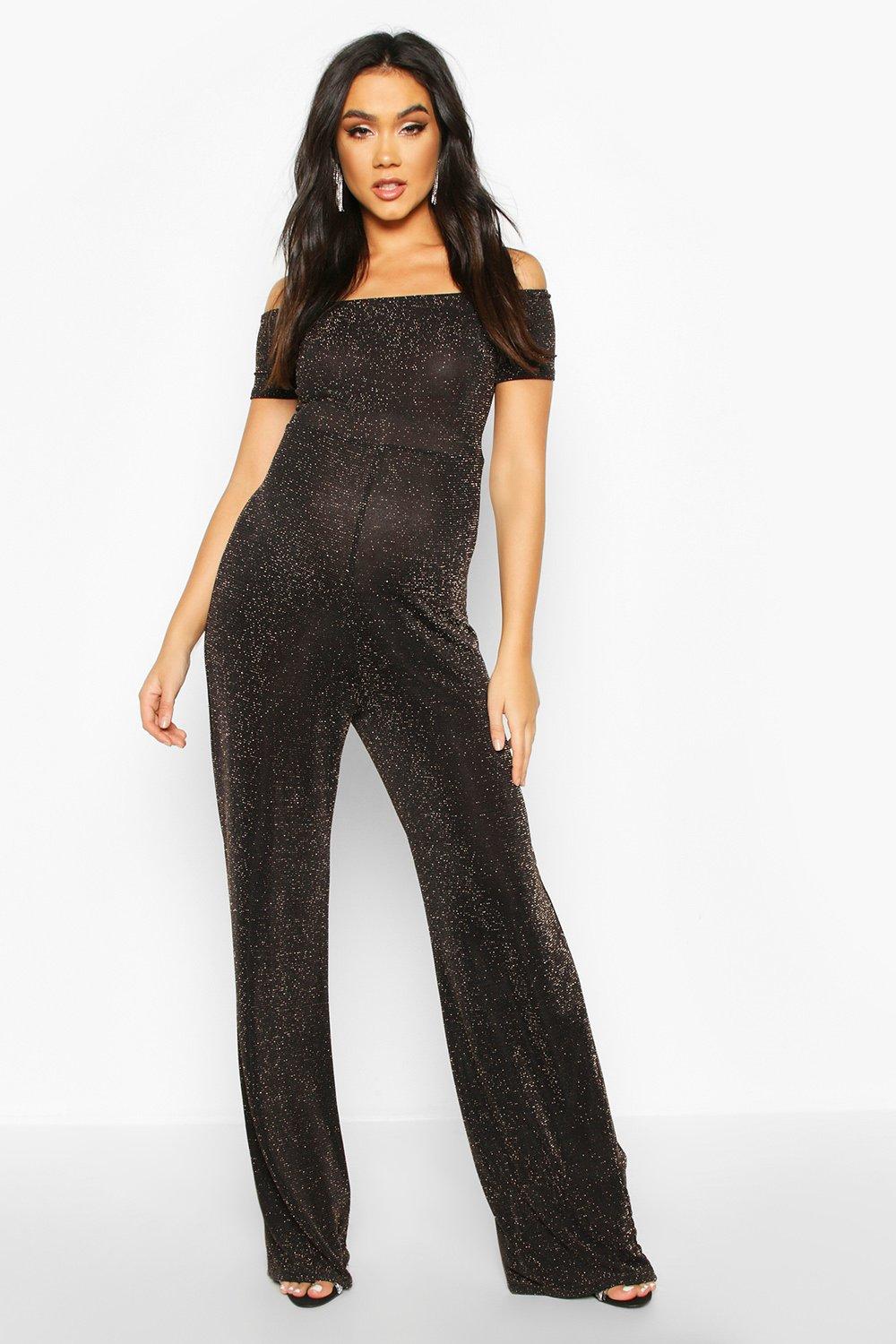 off the shoulder maternity jumpsuit