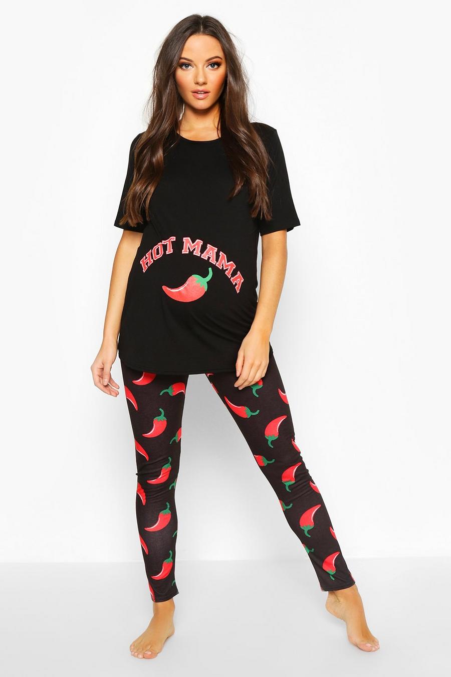Set pigiama premaman con pantaloni e scritta “Hot Mama” image number 1