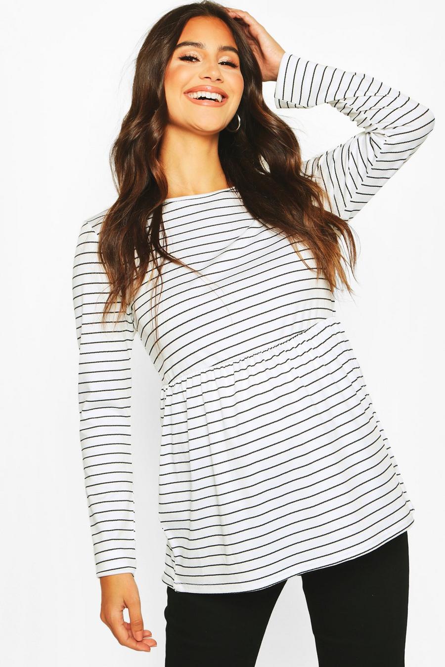 White bianco Maternity Long Sleeved Stripe Smock Top image number 1