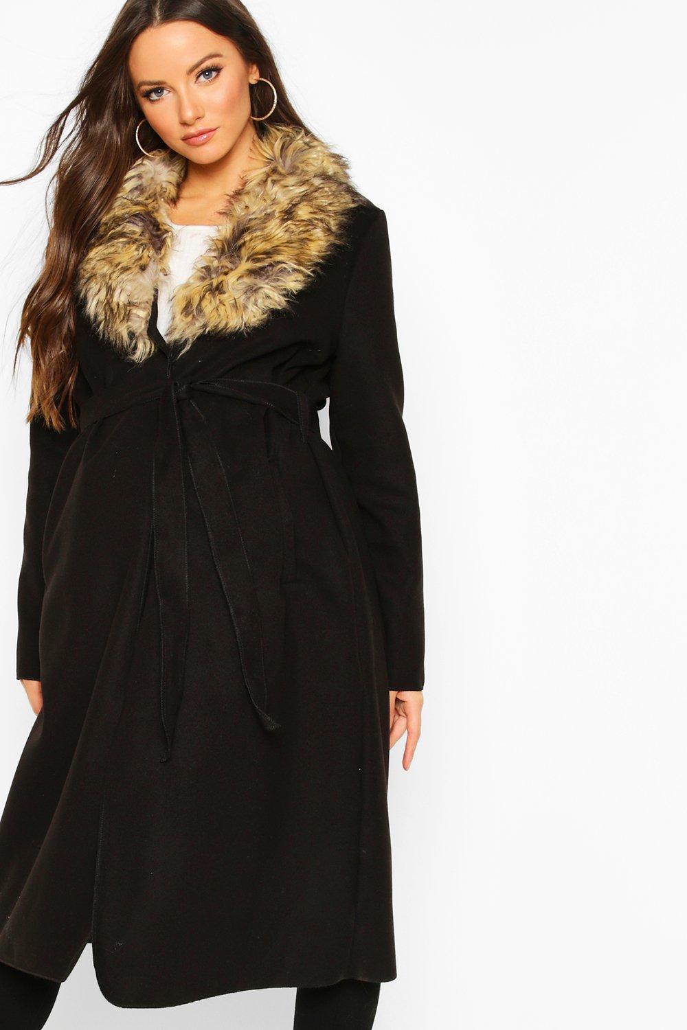 belted coat fur collar