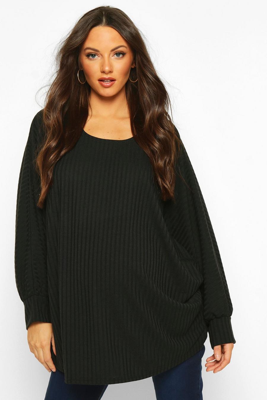 Black Maternity Batwing Rib Knitted Sweater image number 1