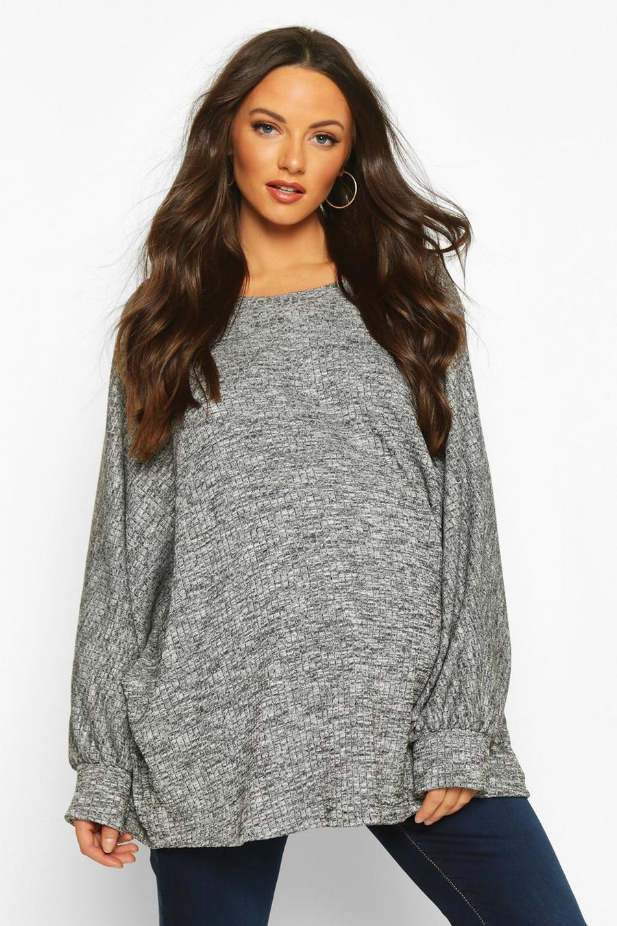 Grey Maternity Batwing Rib Knitted Jumper image number 1