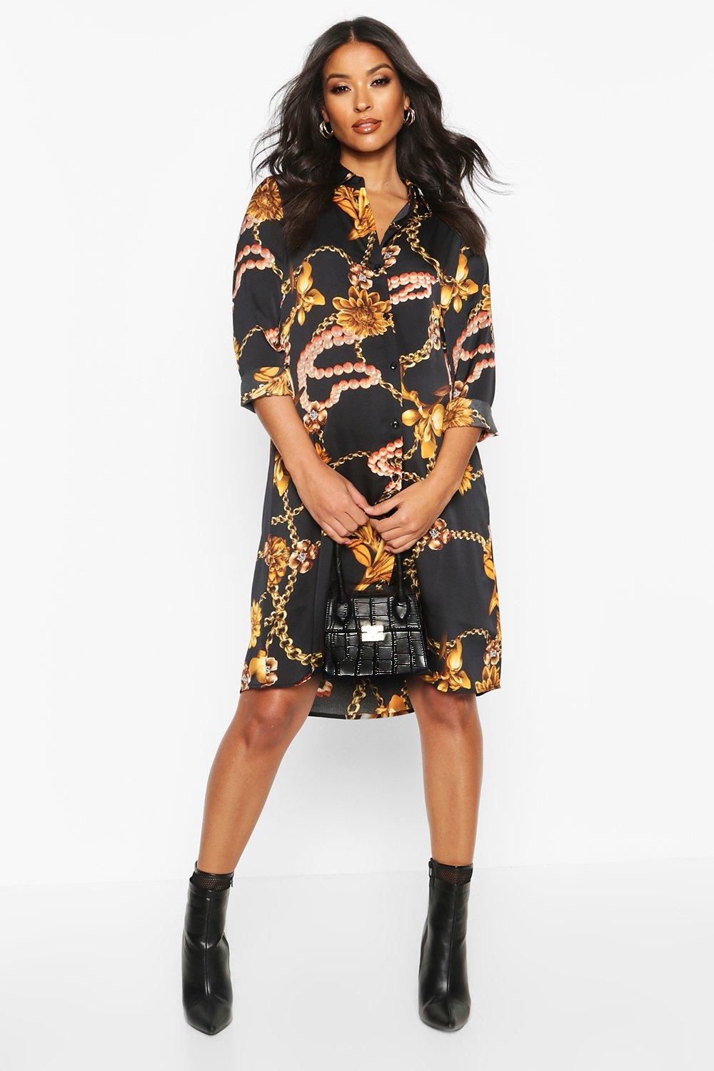 chain print shirt dress