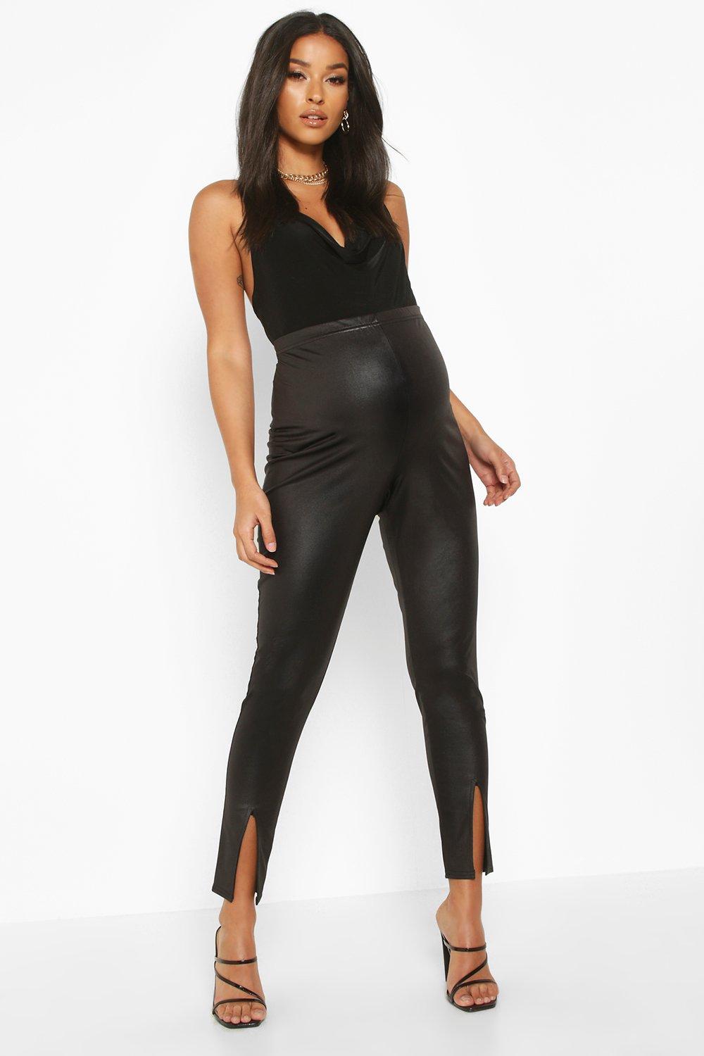 maternity leather look trousers