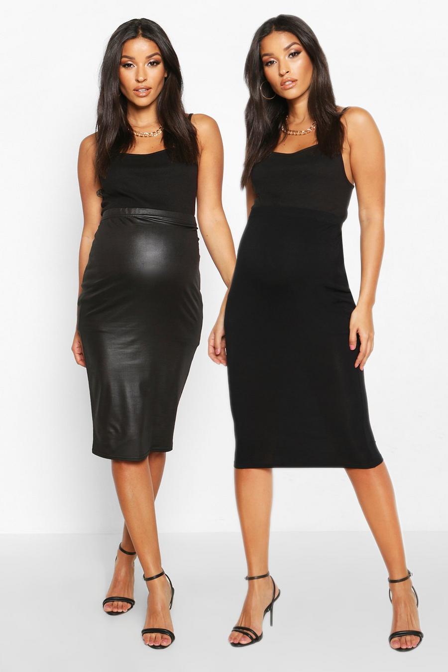 Black Maternity 2 Pack PU + Jersey Midi Skirt image number 1