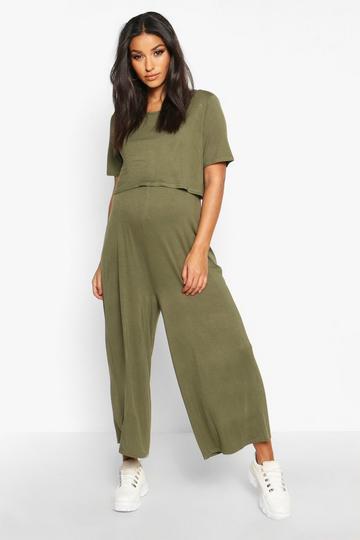 Maternity Nursing Culotte Jumpsuit khaki