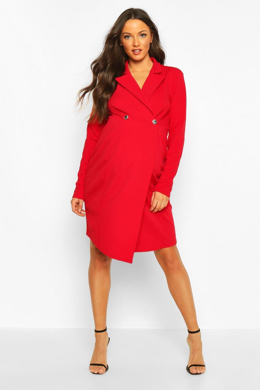 Red Maternity Button Front Blazer Dress image number 1