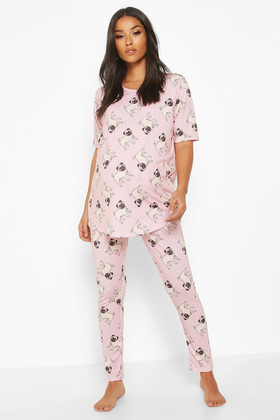 Pink Zwangerschaps Mopshondje Pyjama Set Met Korte Mouwen image number 1