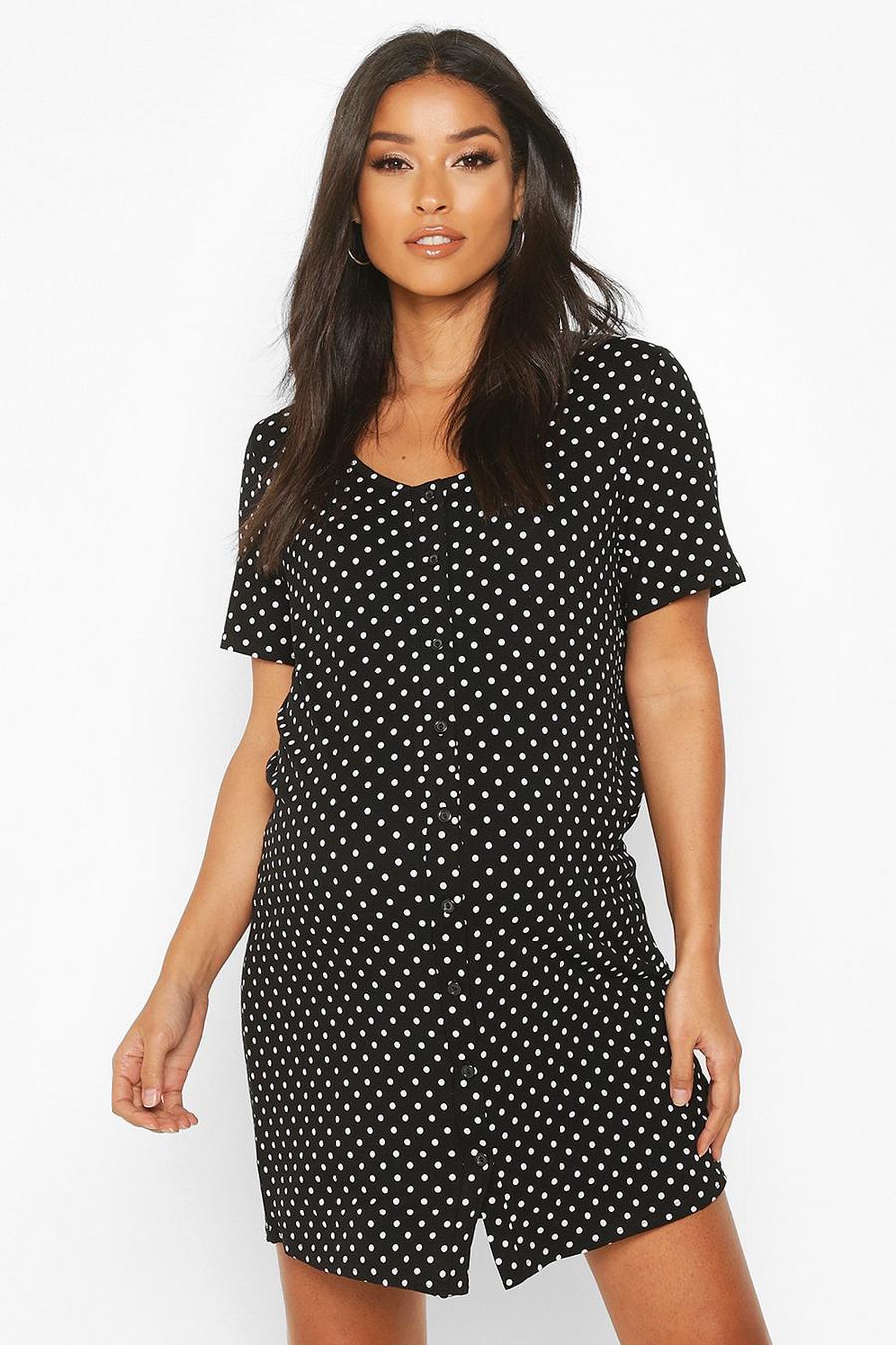 Black Maternity Polka Dot Button Front Nightgown image number 1