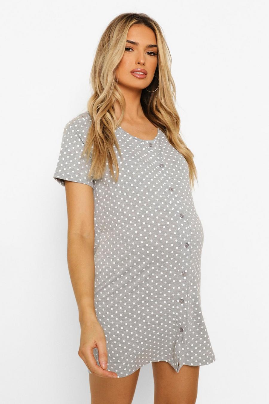Grey marl Maternity Polka Dot Button Front Nightgown