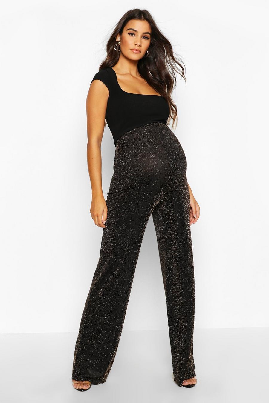 Gold Maternity Shimmer Wide Leg Trousers image number 1