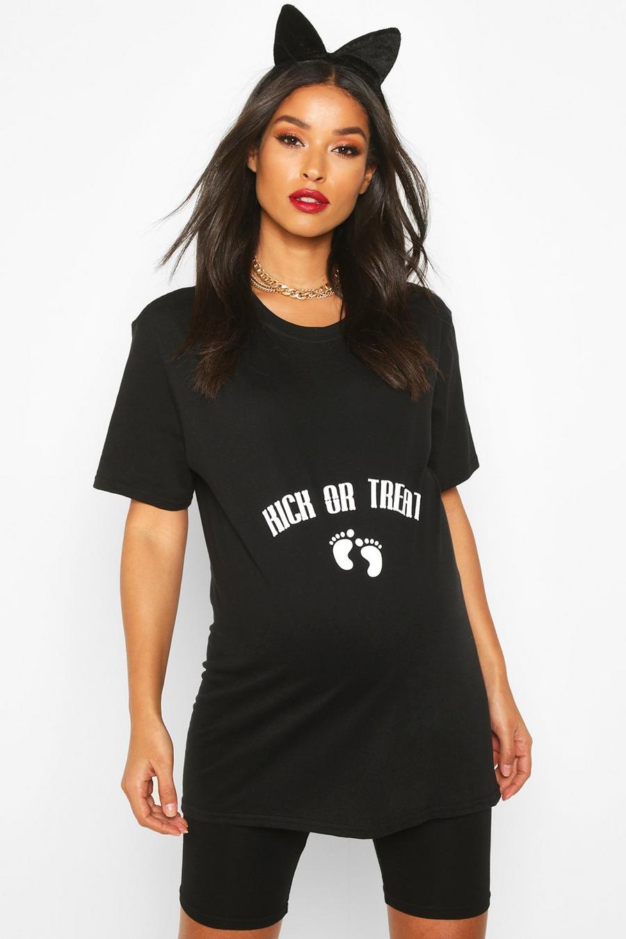 Maternité - T-shirt de grossesse à slogan Kick Or Treat - Halloween, Noir image number 1