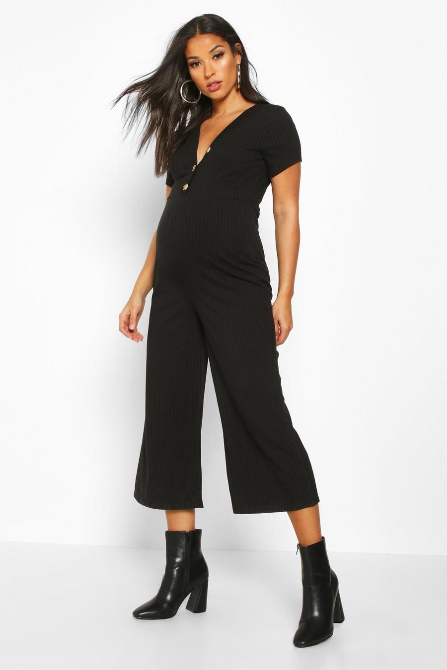 Maternity Button Front Rib Cullotte Jumpsuit image number 1
