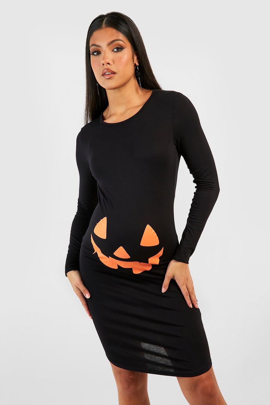 Vestido Premamá ajustado de Halloween con calabaza, Negro