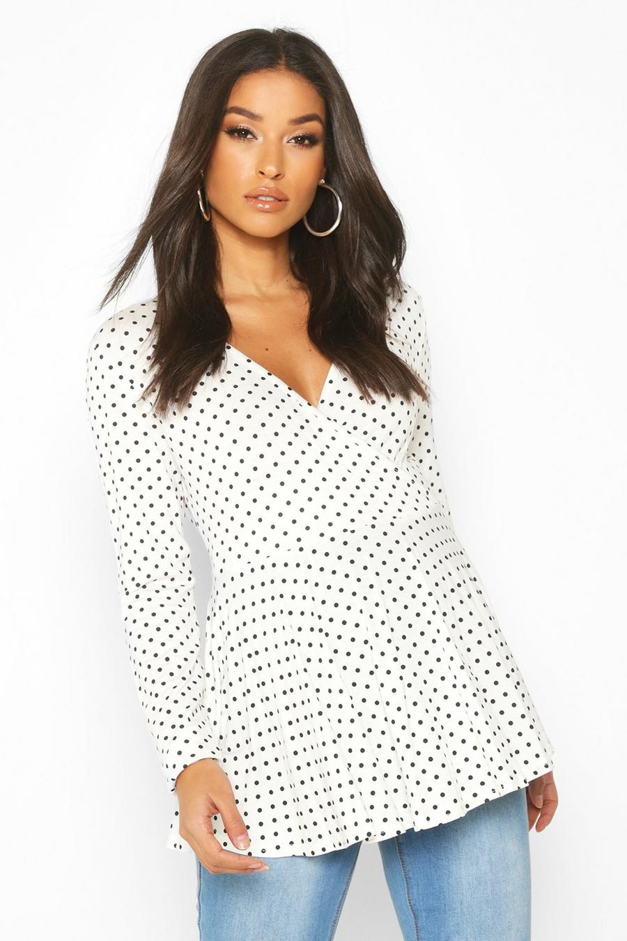 White Maternity Polka Dot Wrap Top image number 1