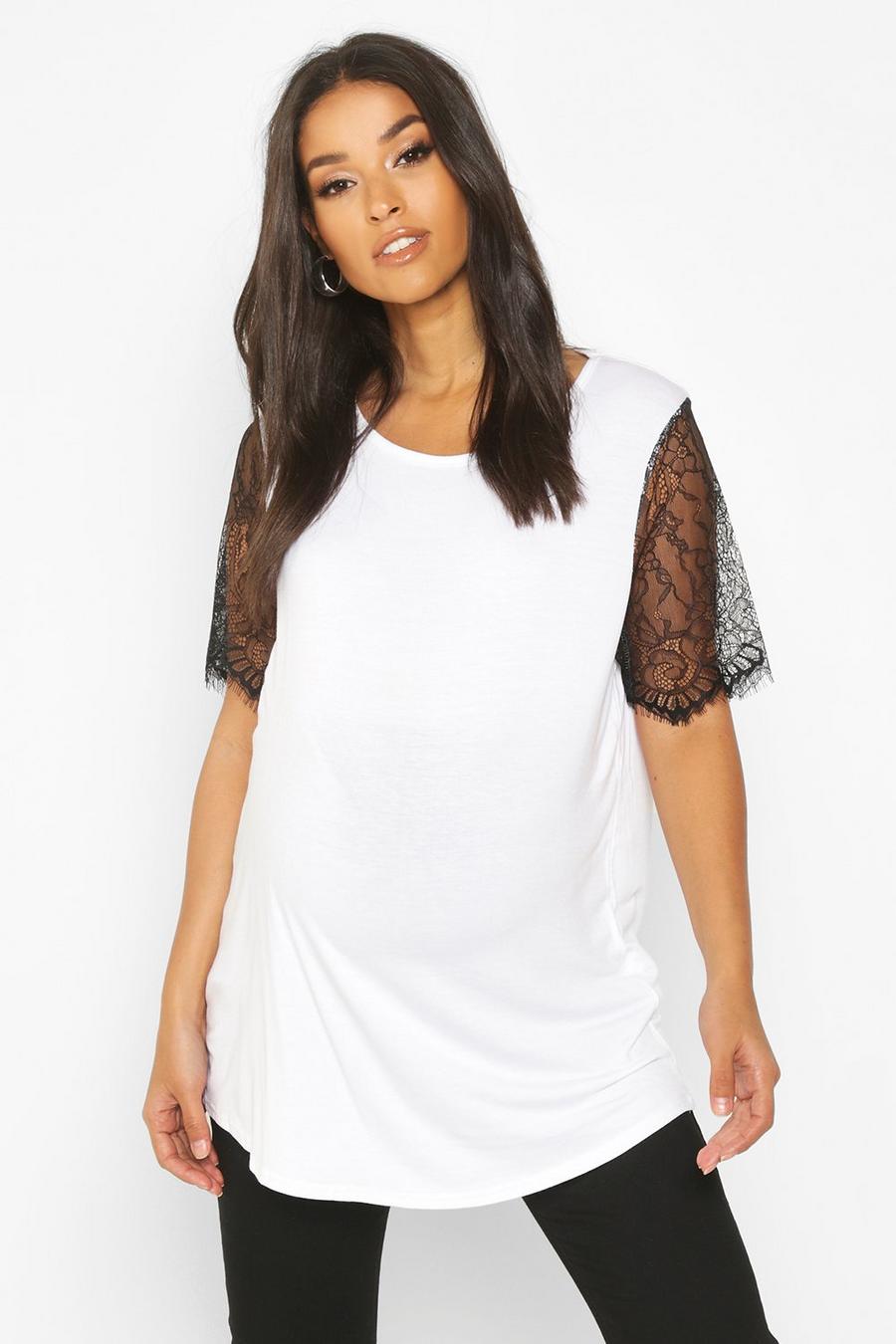 White Maternity Lace Sleeve T-Shirt image number 1