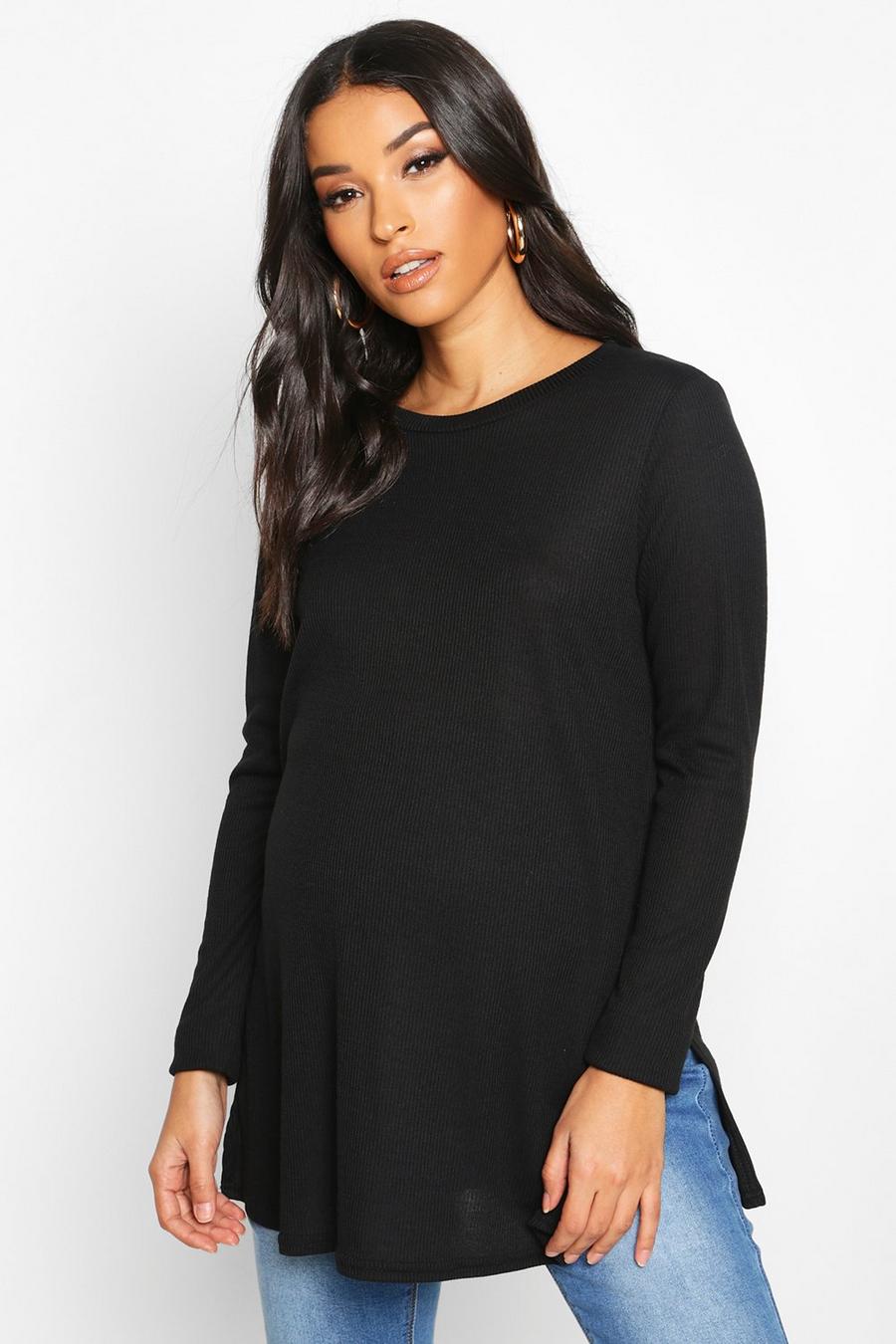 Black Mammakläder - Ribbad tröja med slitsade sidor image number 1
