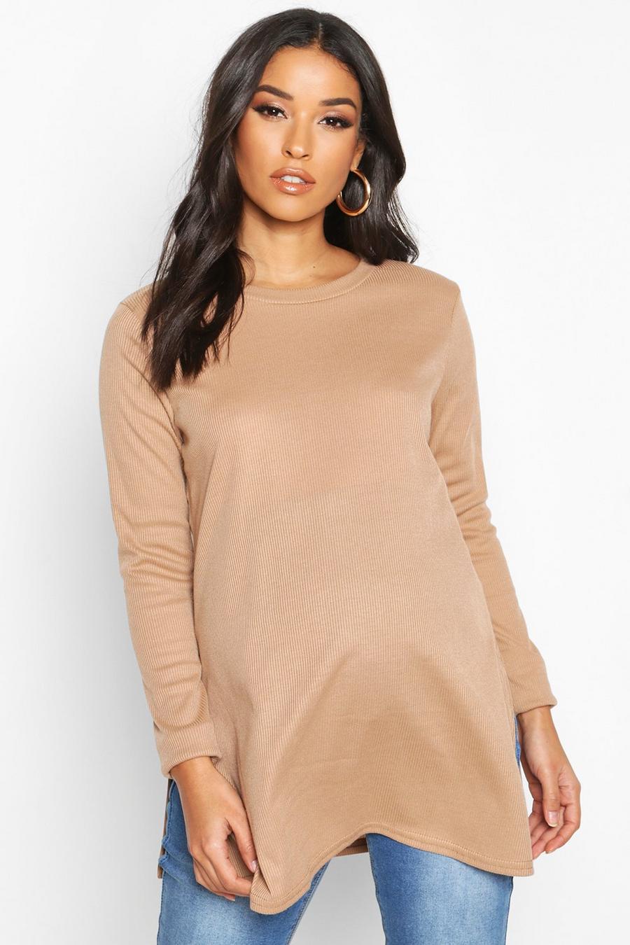 Camel Black Maternity Side Split Rib Sweater image number 1