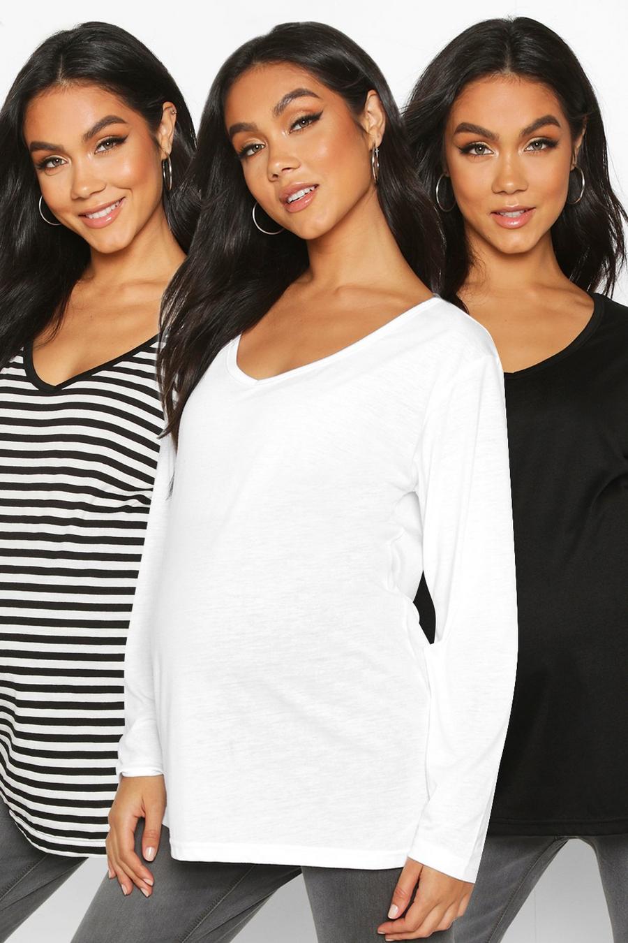 Black Maternity 3 Pack Long Sleeve Tops image number 1