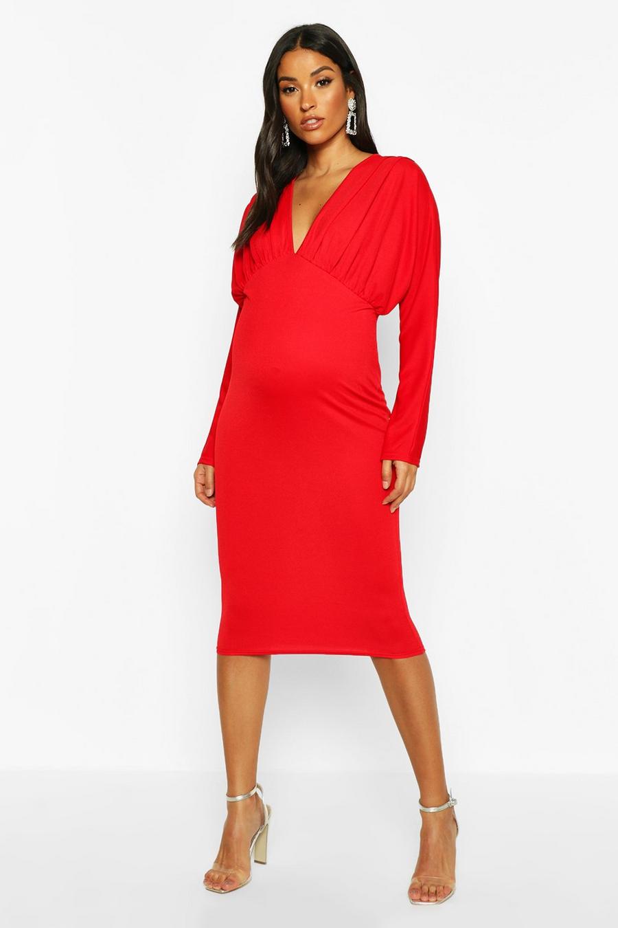 Maternity Batwing Pleated Midi Bodycon Dress image number 1