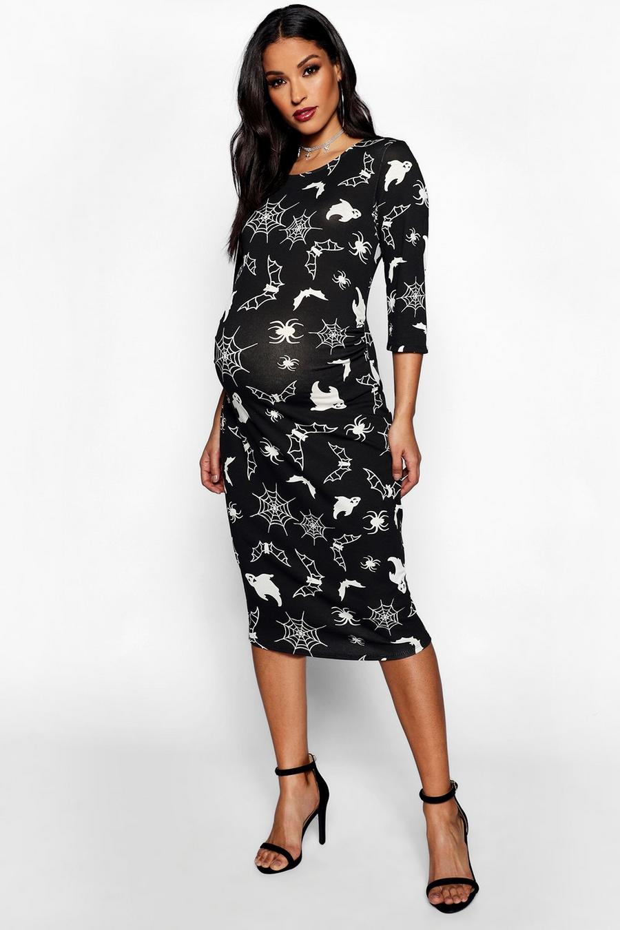 Black Maternity Halloween Ghost Bodycon Dress image number 1
