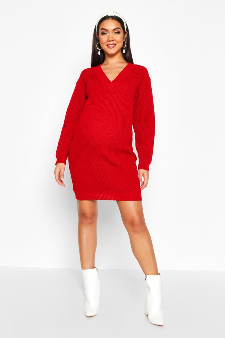 Maternity Rib V Neck Sweater Dress image number 1