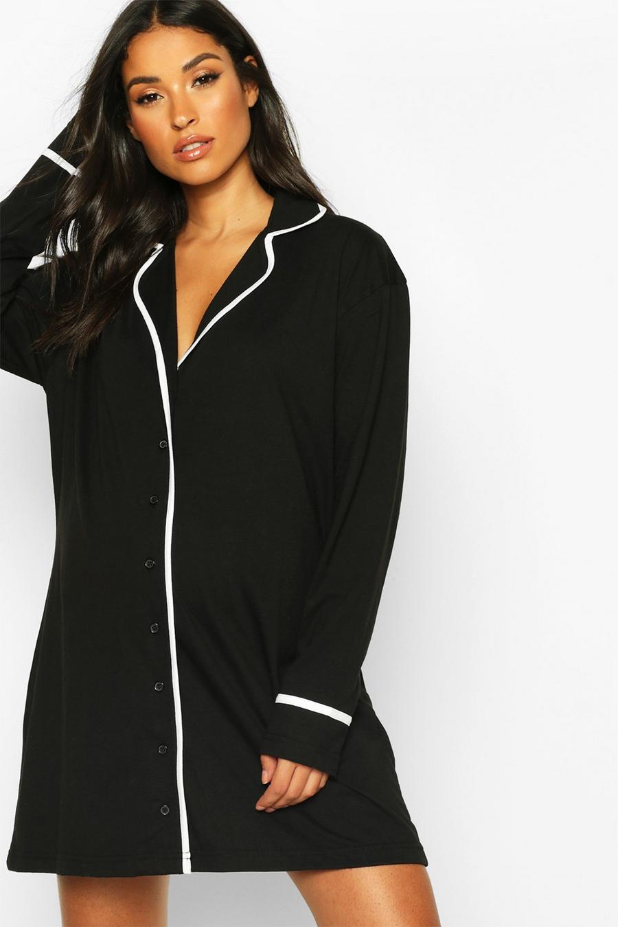 Black Mammakläder - Nattskjorta med kontrastfärgade kantband image number 1