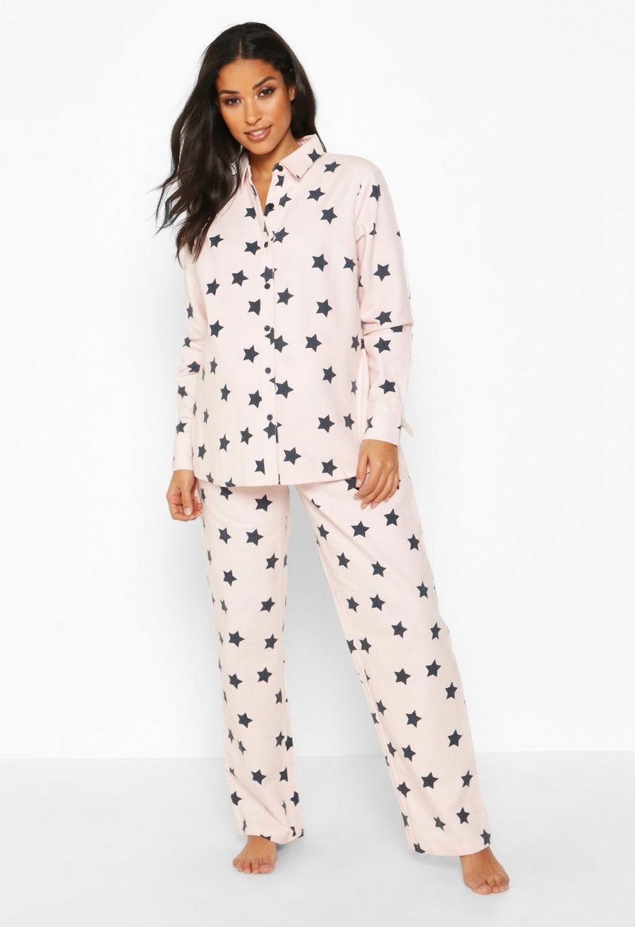 Mammakläder - Pyjamas med långbyxor i borstat tyg med stjärnor image number 1