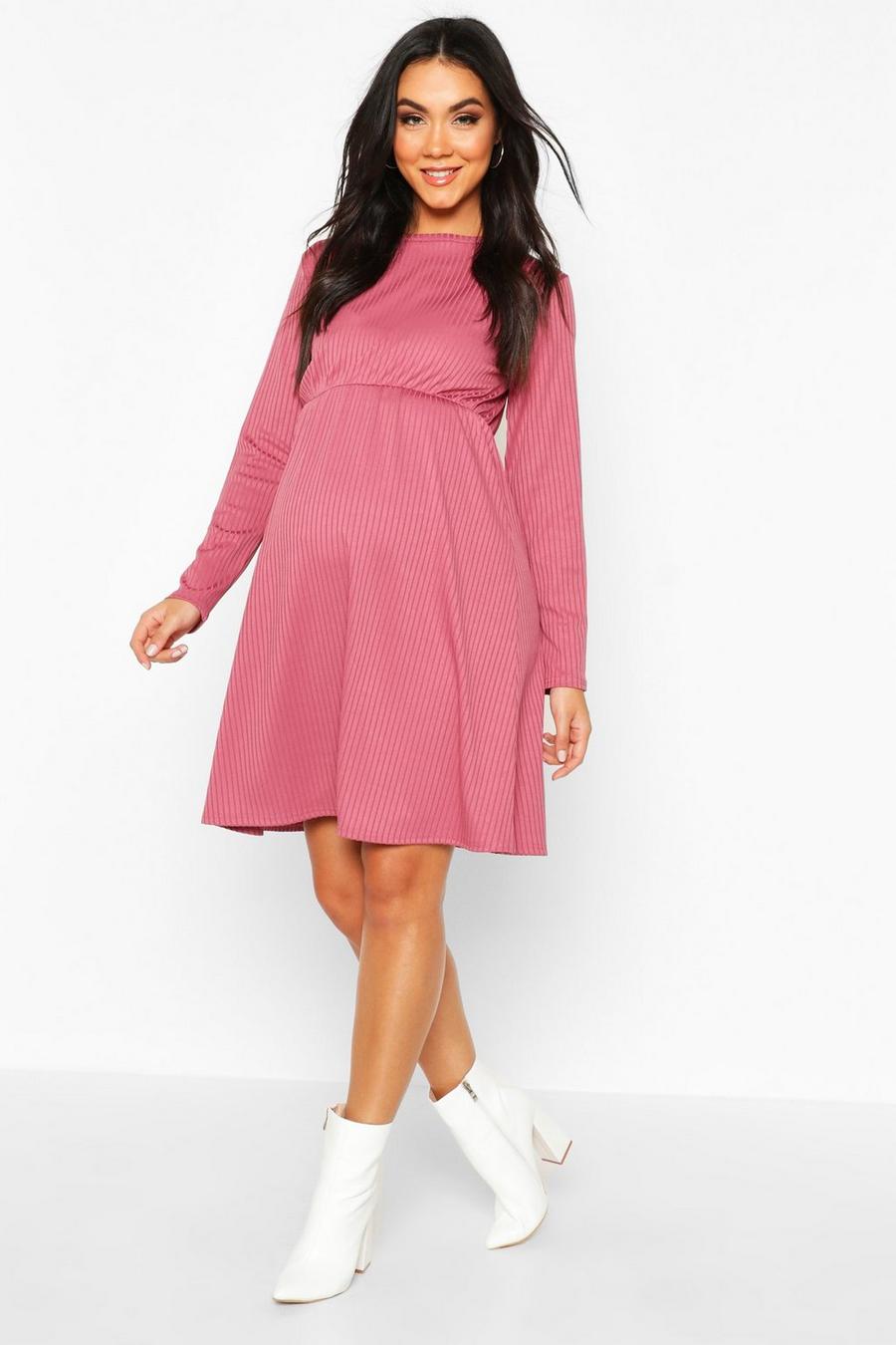 Dusky pink Maternity Knitted Rib Smock Dress image number 1