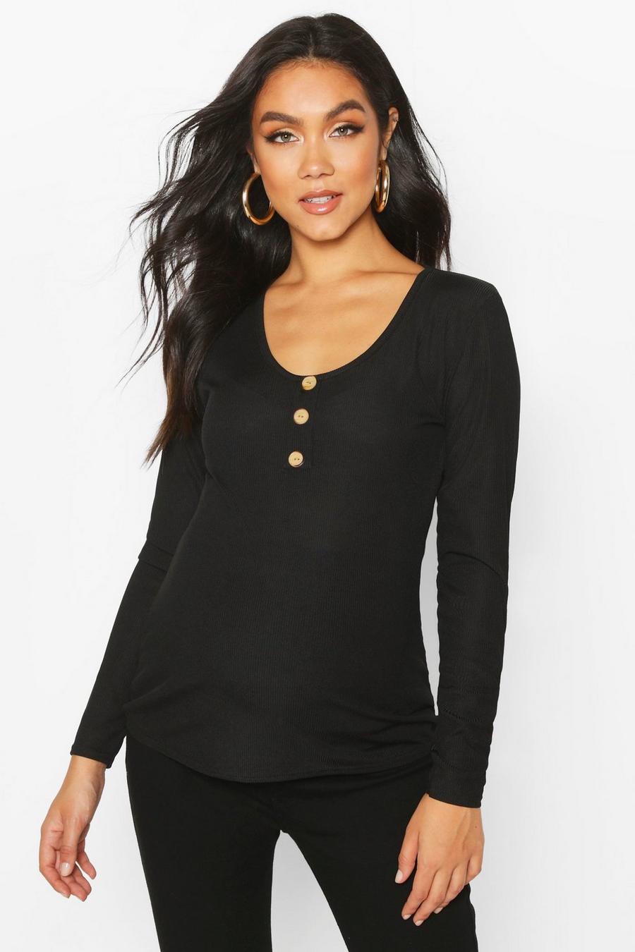 Maternity Long Sleeve Button Front Rib Top image number 1