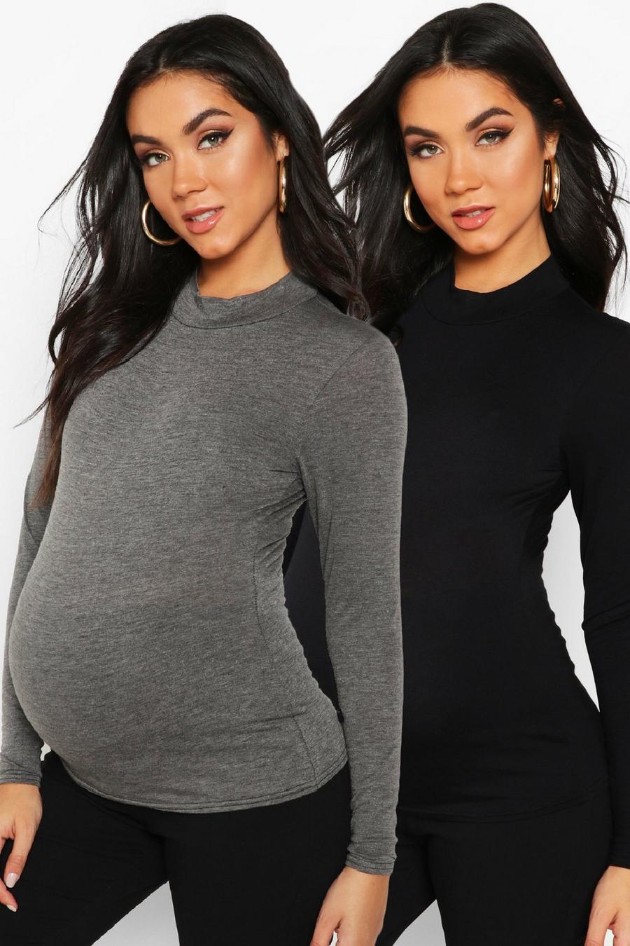 Charcoal Maternity 2 Pack Basic High Neck Top image number 1