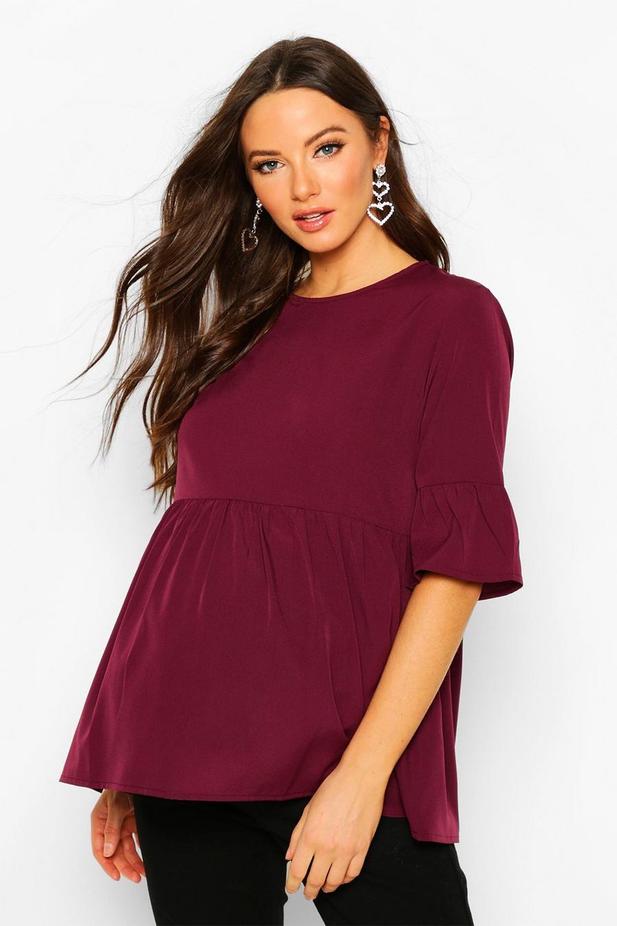 Wine Maternity Woven Smock Top image number 1
