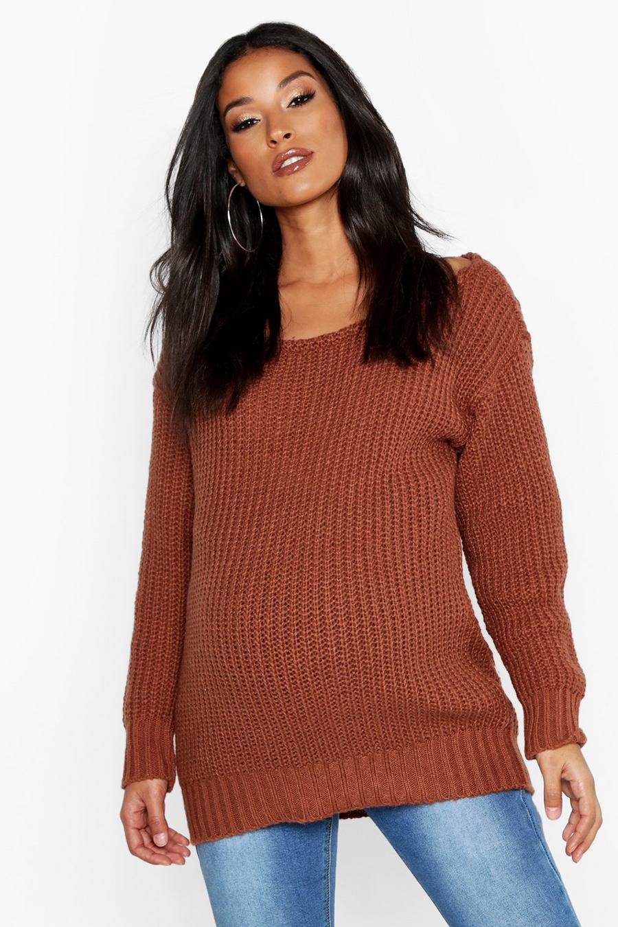 Rust Maternity Boat Neck Sweater image number 1