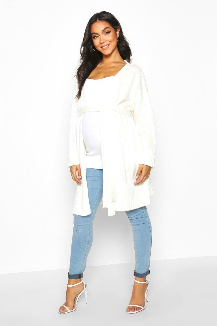 Cream Mammakläder - Lång cardigan i omlottmodell med knytband image number 1
