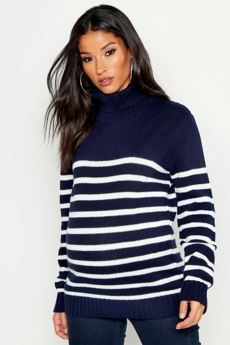 Maternity High Neck Stripe Sweater image number 1