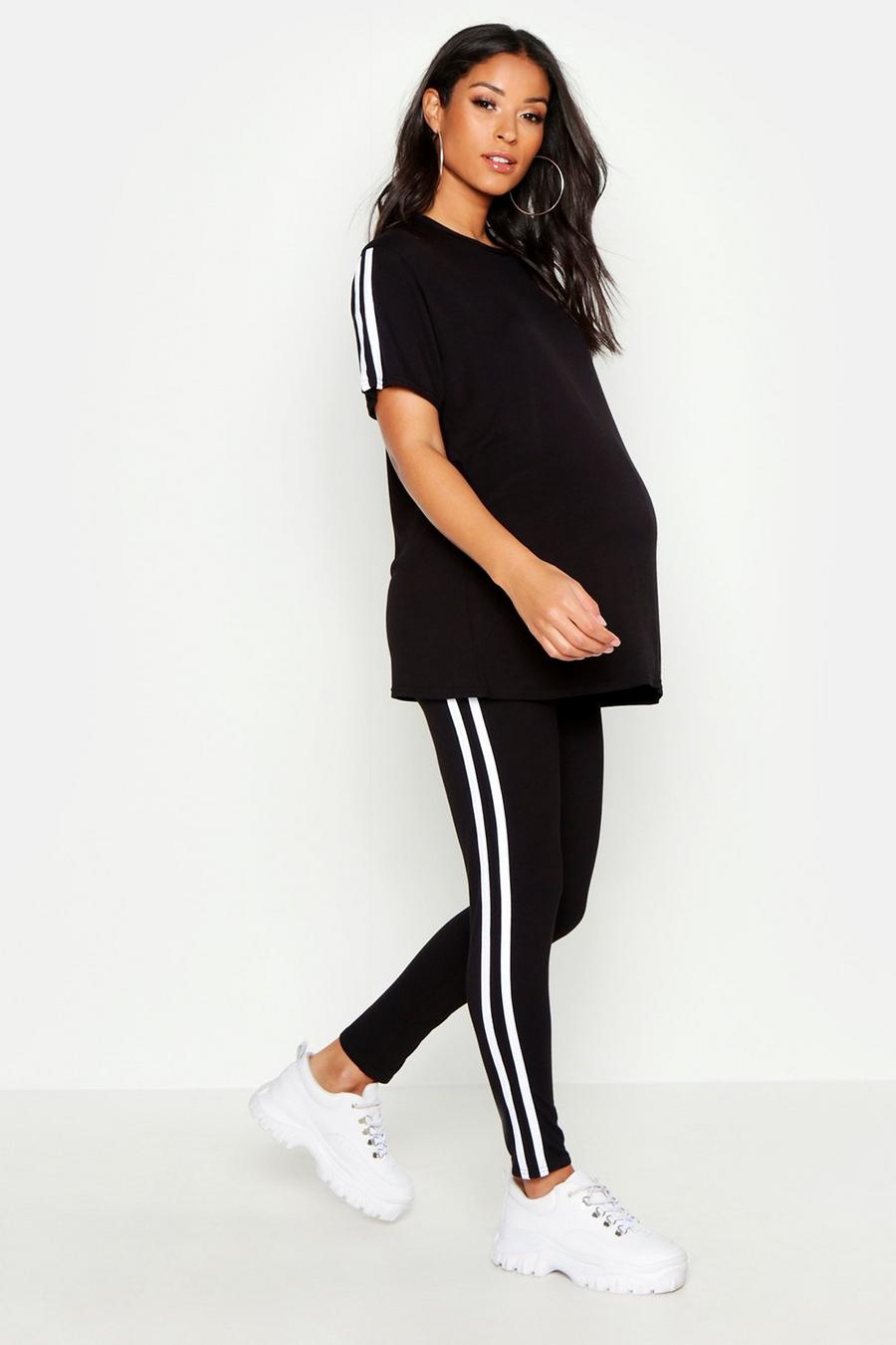 Black Maternity Side Stripe Loungewear Set image number 1