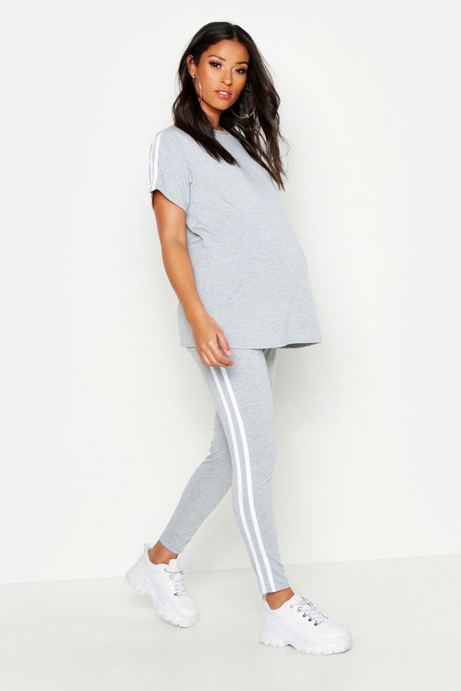 Grey marl Maternity Side Stripe Loungewear Set image number 1