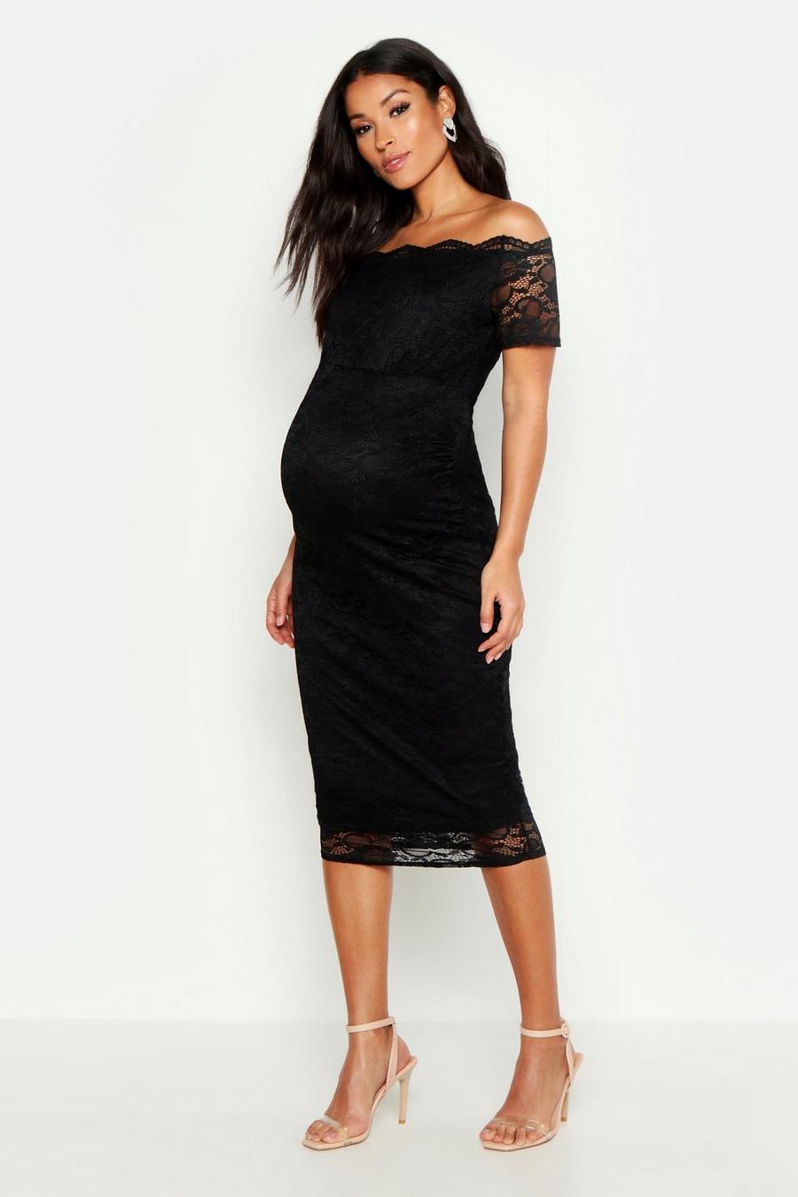 Maternity Off The Shoulder Lace Midi Bodycon Dress image number 1